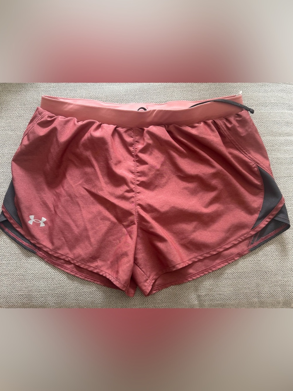 Under Armour Women’s Coral Pink Athletic Shorts with Gray Accents